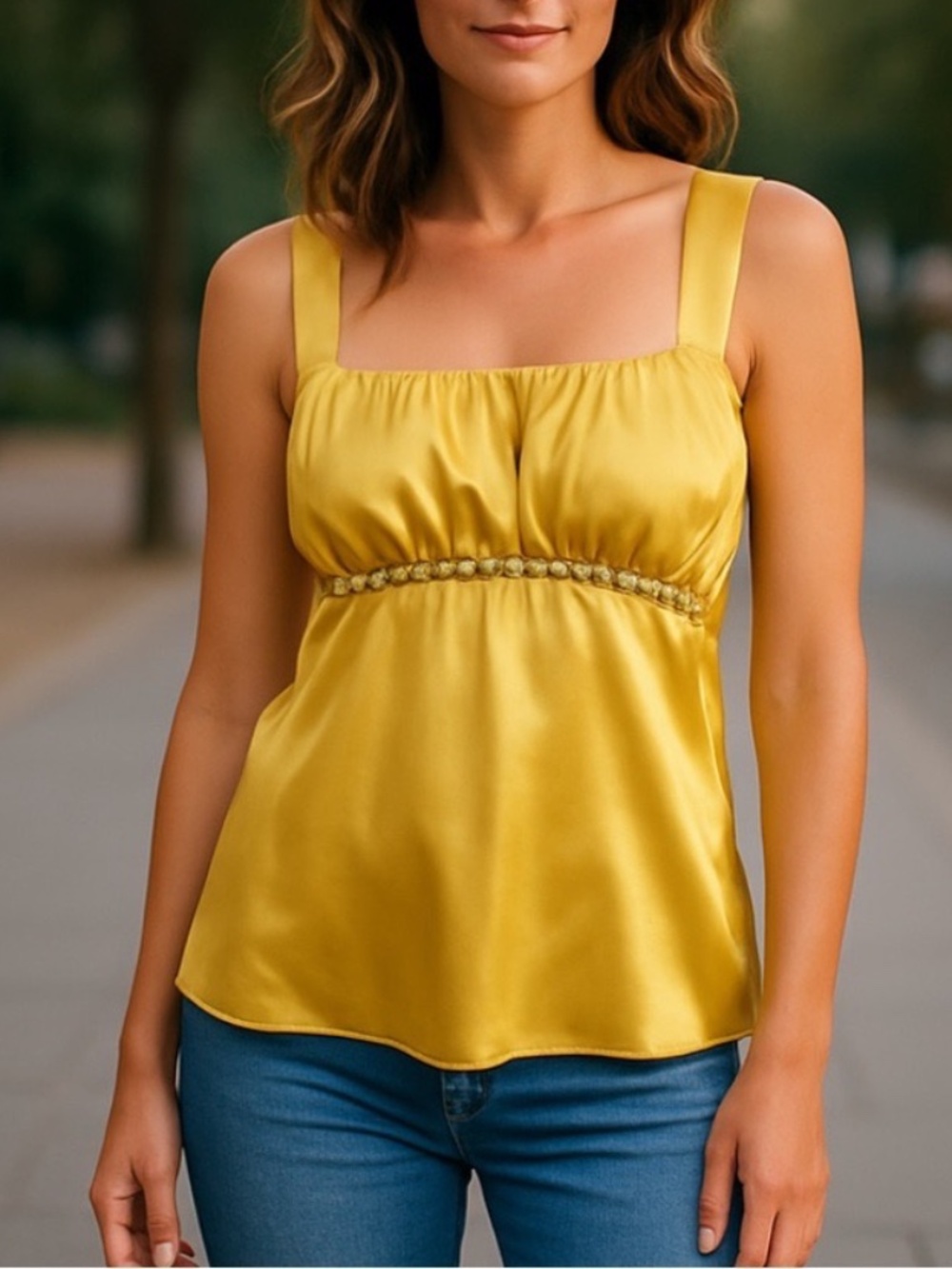 Bwear Yellow Ruched Fitted Tank Top XL